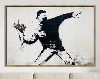 Banksy Flower Bomber Canvas Art: Graffiti Wall Decor - Etsy