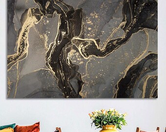 Marble Canvas Print: Abstract Gold Veins, Modern Wall Art
