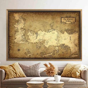 Weltkarte Wandbild - gerahmt Vintage Karte für Schlafzimmer, Jungen-Zimmer-Dekor, Mittelerde Karte Dekoration, Weltkarte Leinwand,