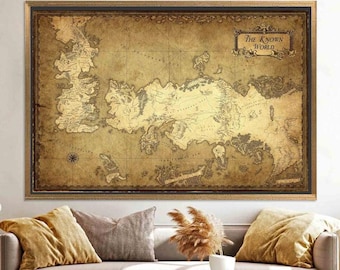 Vintage World Map Canvas Art - Framed Middle Earth Print