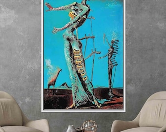 La jirafa en llamas, póster de reproducción, decoración de pared de jirafa de Dalí, decoración de pared famosa, impresión de Salvador Dalí, arte de lienzo vintage,