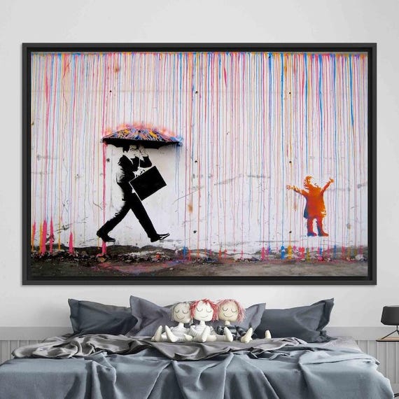 Banksy Rainbow Rain Canvas Print, Street Art - Etsy