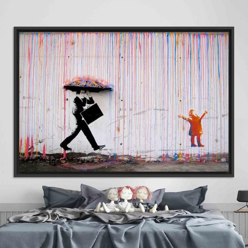 Banksy Rainbow Rain Canvas Print, Street Art - Etsy
