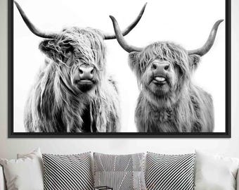 Highland Cow Canvas Print, Farmhouse Wall Art, Scottish Decor