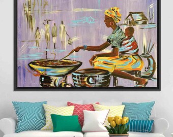 Lienzo impreso con una mujer africana, decoración moderna de grafiti callejero