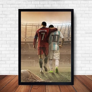 Ronaldo and Messi Wall Art, Soccer Legends Canvas, Football Stadium Print, Modern Sports Wall Decor, Gift for Soccer Fans