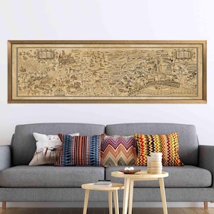Fantasy Map,Wizarding World Map Canvas,Fantasy Wizard Map Wall Art – Vintage Style Castle & Village Canvas – Magical World Poster Print