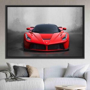 Red Supercar Canvas Art, Ferrari Wall Decor, Modern Sports Car Wall Print, Red Ferrari Art, Garage Wall Art, Red Car Artwork, Canvas Art,