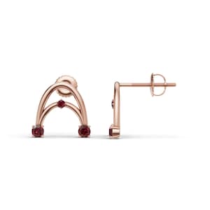 Ruby Goal Arch Stud Earrings | Lab Ruby | 925 Sterling Silver | Football Goal Post Studs | Soccer Fan Gift for Her | Unique Arch Earrings