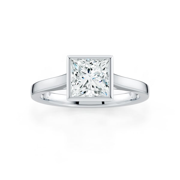 Anillo de compromiso solitario cuadrado con moissanita de corte princesa de 7 mm / Joyería minimalista moderna en plata / Regalo para ella