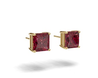 Lab Ruby Stud Earrings, Princess Cut Ruby Studs, Lab Grown Ruby Jewelry, Sterling Silver Valentine Gift
