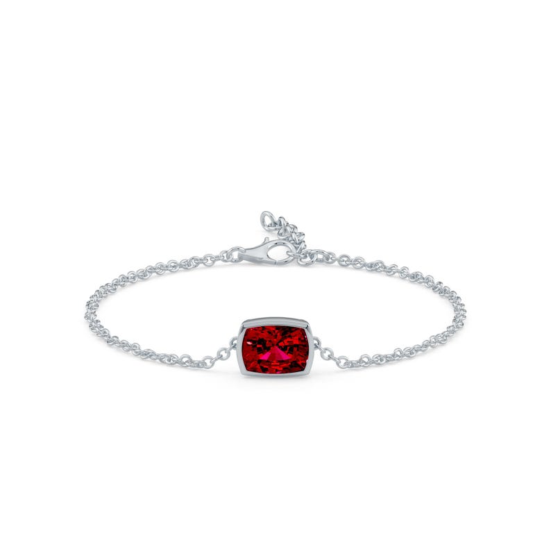 Lab Rubin Rechteck Kissen Armband Lünette Set Solitaire Roter Edelstein Juli Birthstone Minimalist Schmuck Geschenk für Sie Bild 1