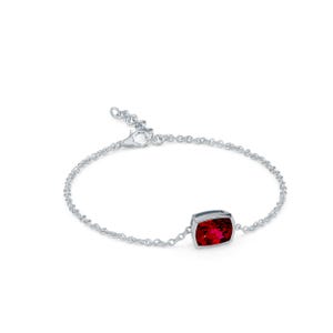 Lab Rubin Rechteck Kissen Armband Lünette Set Solitaire Roter Edelstein Juli Birthstone Minimalist Schmuck Geschenk für Sie Bild 4