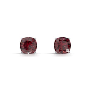 Cushion Cut Lab Ruby Stud Earrings | 7mm Red Ruby Studs | Sterling Silver Earrings | July Birthstone Jewelry | Elegant Gift for Her