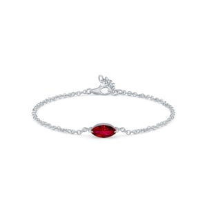 Marquise Cut Lab Ruby Bracelet, East West Ruby Bracelet, Minimalist Ruby Chain Bracelet, July Birthstone, Dainty Red Gem Bracelet Gift