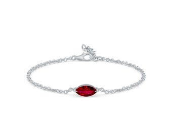 Marquise Cut Lab Rubin Armband, Ost West Rubin Armband, Minimalistische Rubin Kette Armband, Juli Geburtsstein, Zierliche Roter Edelstein Armband Geschenk