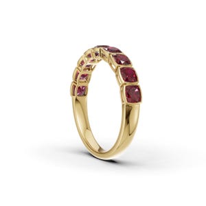 Lab Rubin Halbe Eternity Ring, Kissenschliff Rubin Ehering, Rubin Jahrestagsring, Sterling Silber Ring