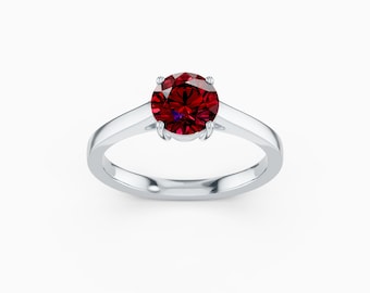 7mm Round Lab Grown Ruby Solitaire Ring • Red Ruby Engagement Ring • 925 Silver • Gift for mother • July Birthstone Ring