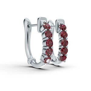 Rubin Creolen massiv 925 Sterling Silber 10 Stein runde rote Edelstein Huggies Juli Birthstone feinen Schmuck Geschenk für sie