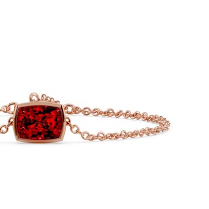 Lab Rubin Rechteck Kissen Armband Lünette Set Solitaire Roter Edelstein Juli Birthstone Minimalist Schmuck Geschenk für Sie Bild 11