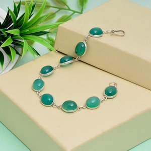 Handmade Green Onyx Bracelet | Gemstone Boho Bracelet in Sterling Silver | 925 Silver Bracelet in Green Onyx | Unisex Gold Gemstone Bracelet