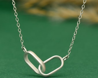 Minimalist Double Link Silver Necklace – Modern Geometric Pendant – Sterling Silver Chain – Everyday Layering Jewelry – Gift for Women