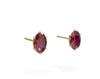 Oval Ruby Stud Earrings 7x5mm, Lab Grown Ruby Studs in Sterling Silver