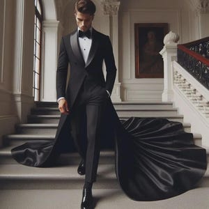 ロングマント付きウェディング新郎スーツ - 結婚式や特別なイベントに最適な、ショールラペル付きのエレガントなメンズ2ピースフォーマルスーツ
