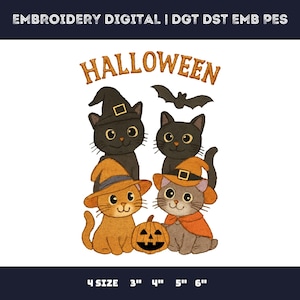 Halloween Cats Machine Embroidery Design | Cute Cat Group in Halloween | Machine Embroidery File | Spooky Halloween Cat Design