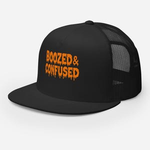Boozed & Confused Embroidered Snapback Hat: Funny Halloween Drinking Cap