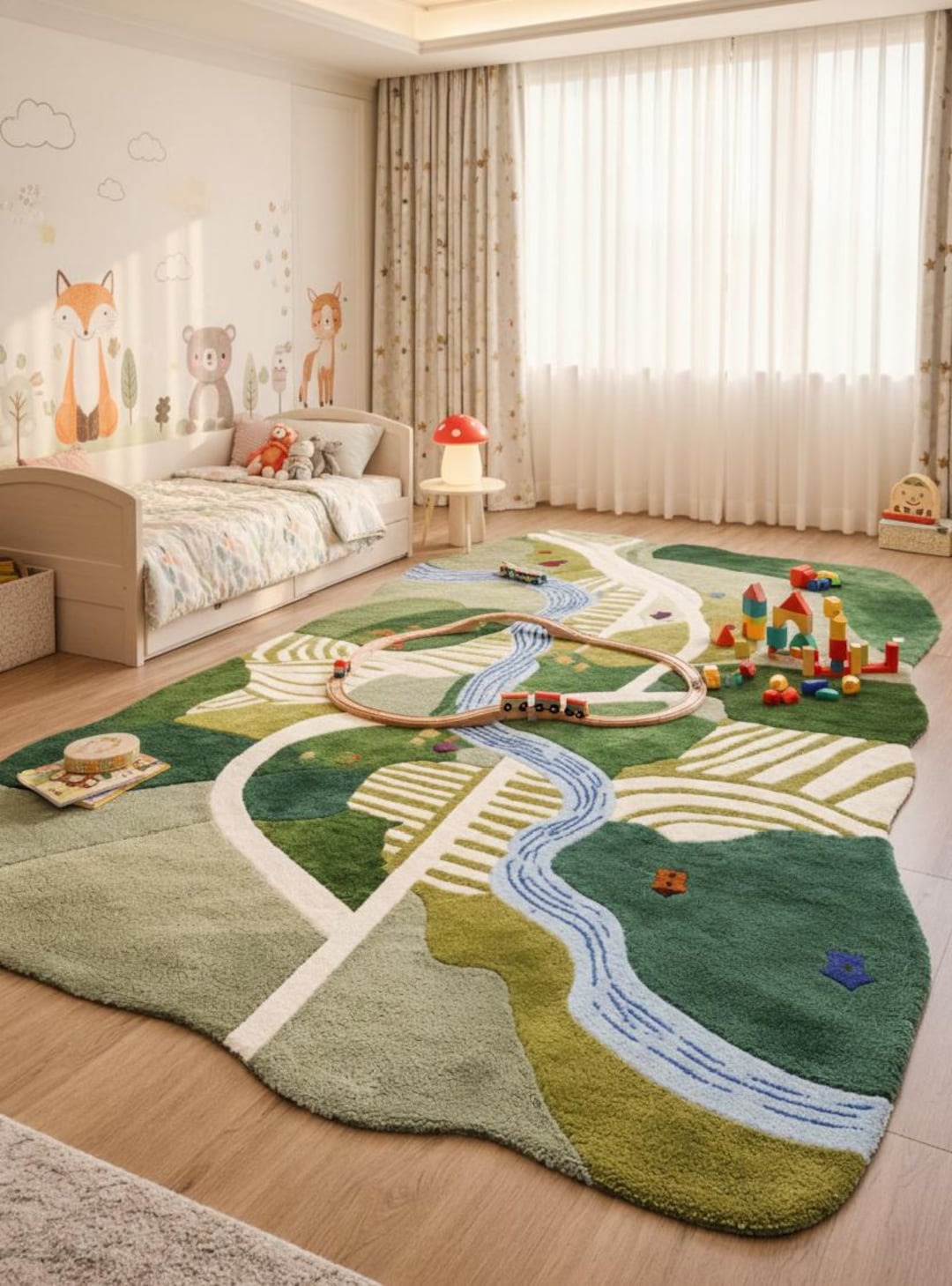 Play Area Rug Design Kids Play Area Rug, Train Track Design, Tufted Nursery Carpet 4x6 Feet ...