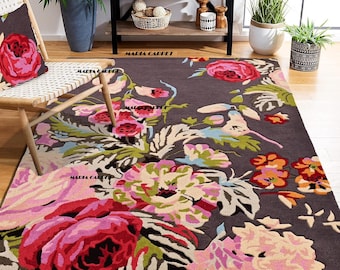 Alfombra de lana hecha a mano: alfombra india de 8x10 para sala de estar