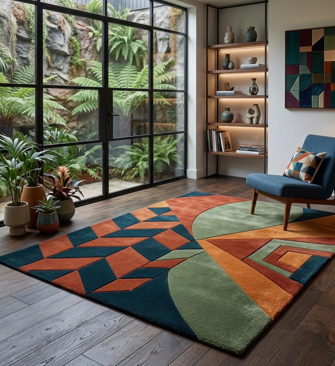 Mid-century Modern Abstract Wool Rug – Geometric Hand-tufted Living ...
