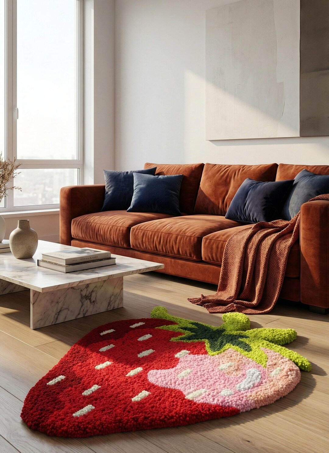 Stawberry Rug Handmade Wool Tufted Strawberry Rug, Cottagecore Decor - Etsy