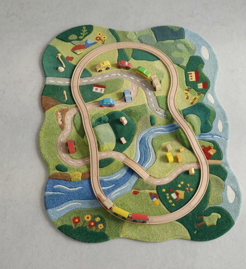Model Train Rugs 3D Hand-tufted Wool Adventure Play Rug – Train Track Nursery Carpet for ...