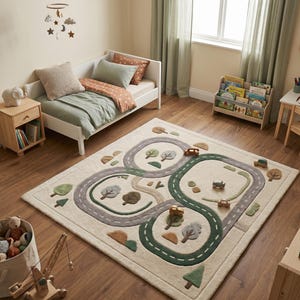 Tappeto per bambini in lana, lavorato a mano, 244x305 cm - Tonalità della terra: verde oliva, grigio e marrone