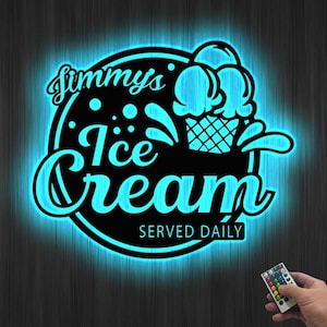 Personalized Ice Cream Shop Metal Wall Art, Ice Cream Shop Name Sign Custom Ice Cream Metal Sign, Home Decoration Gift for him