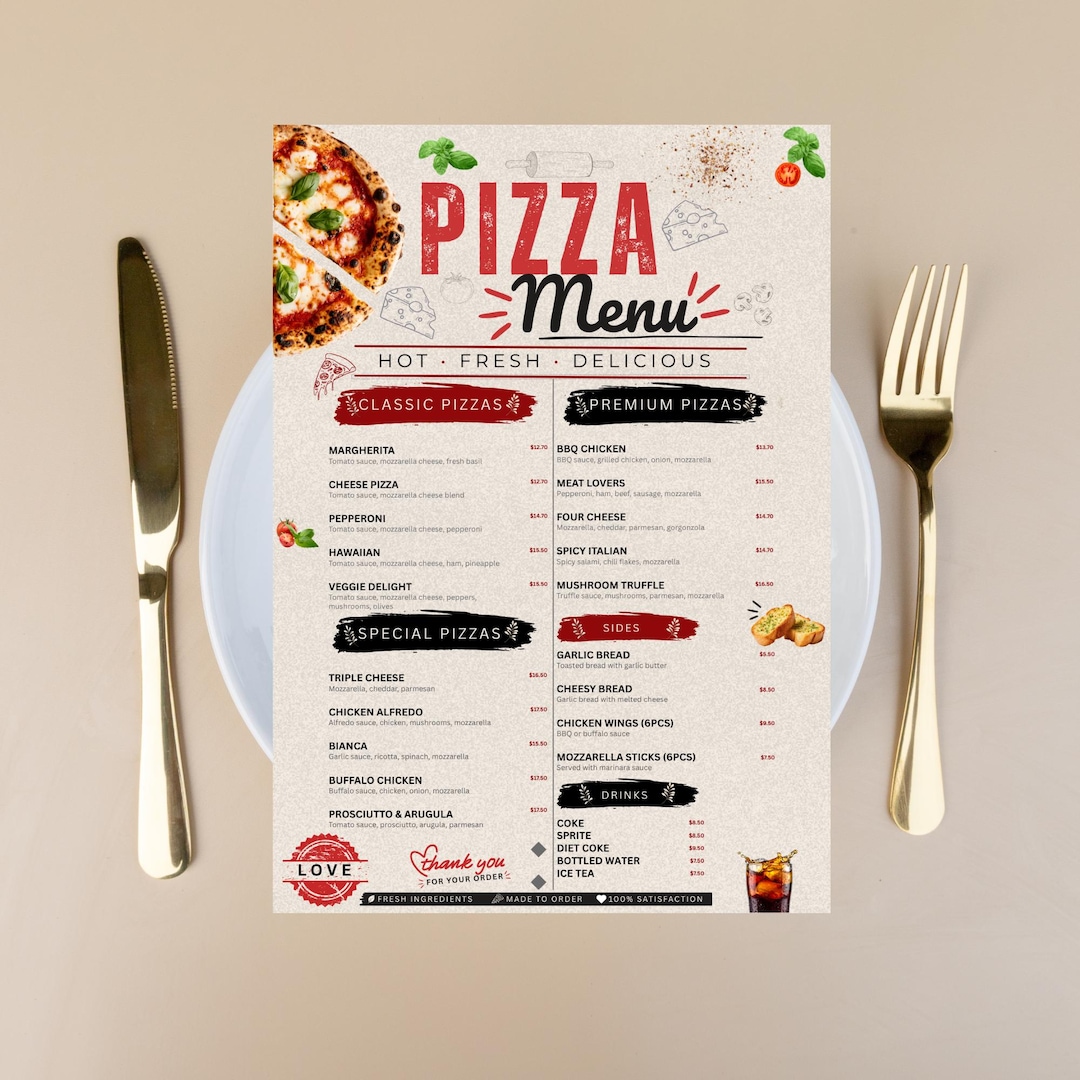 Editable Pizza Menu.pdf Editable Pizza Menu Template Canva, Italian Restaurant Food Menu Design ...