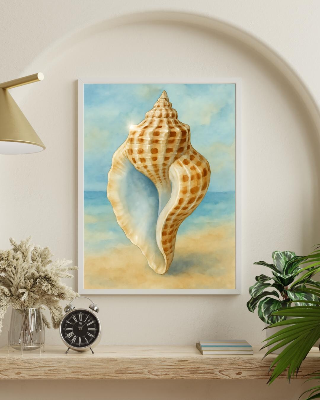 Conch Shell Watercolor Print: Coastal Beach House Decor (digital ...