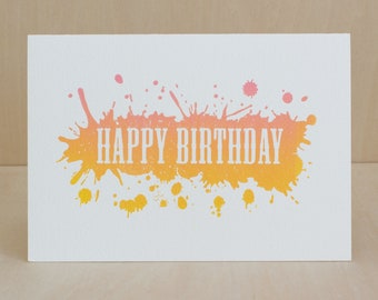 Hand Printed letterpress Greeting Card -  Happy Birthday