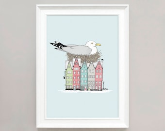 Seagull House Illustration: A4 Print Poster
