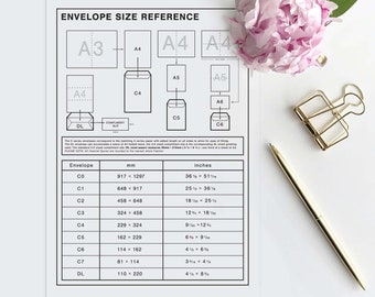 DIGITAL DOWNLOAD - Envelope Size reference sheet - A4 - Printable