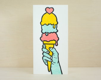 Hand Printed Ice Cream Love Greeting Card