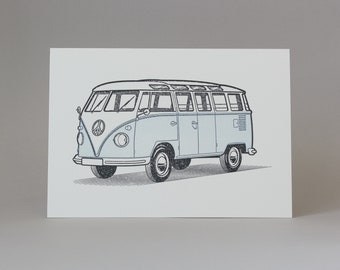 Hand Printed letterpress Greeting Card -  van life vehicle illustration design