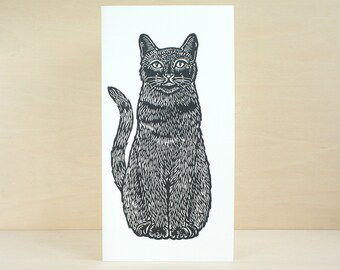 Lino Hand Printed Pet Cat Greeting Card