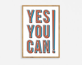 A5 art illustration typography print - YES YOU CAN