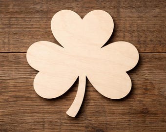 Recorte de madera de trébol, pieza en blanco sin terminar para manualidades del Día de San Patricio