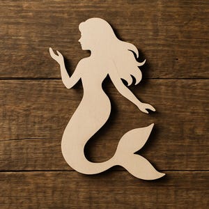 Mermaid Unfinished Wood Cutout for Crafts, Decor, and DIY Projects