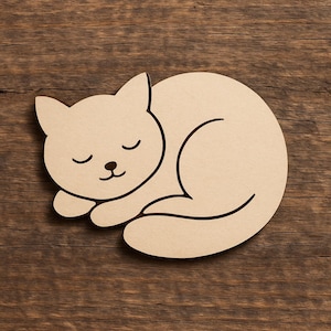 Recorte de madeira de gato dormindo para artesanato DIY | Formato de gatinho para pintar | Presente para amantes de animais de estimação | Base para decoração de berçário