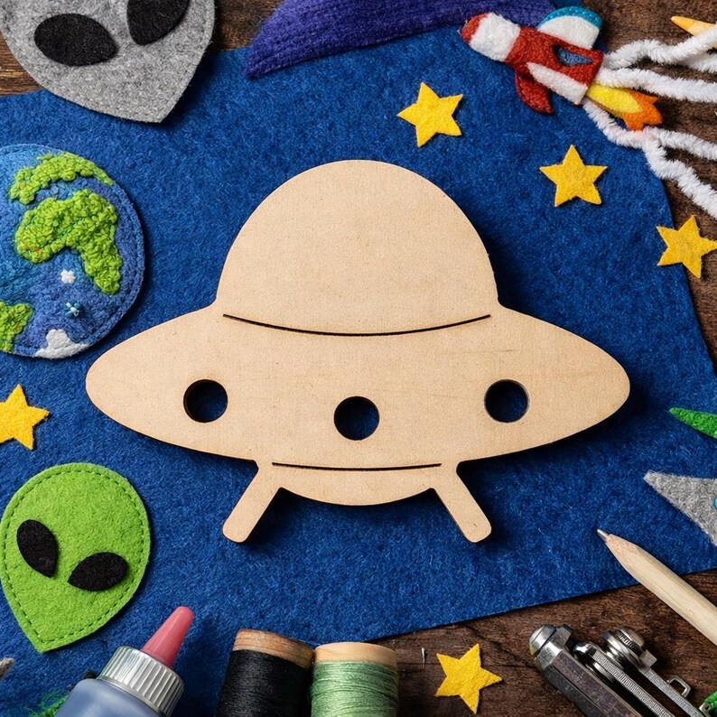 Unfinished UFO Wood Cutout Laser Cut DIY Craft Space Alien Flying ...